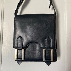 Vintage Black Leather Purse Made in Mexico 9” x 10”